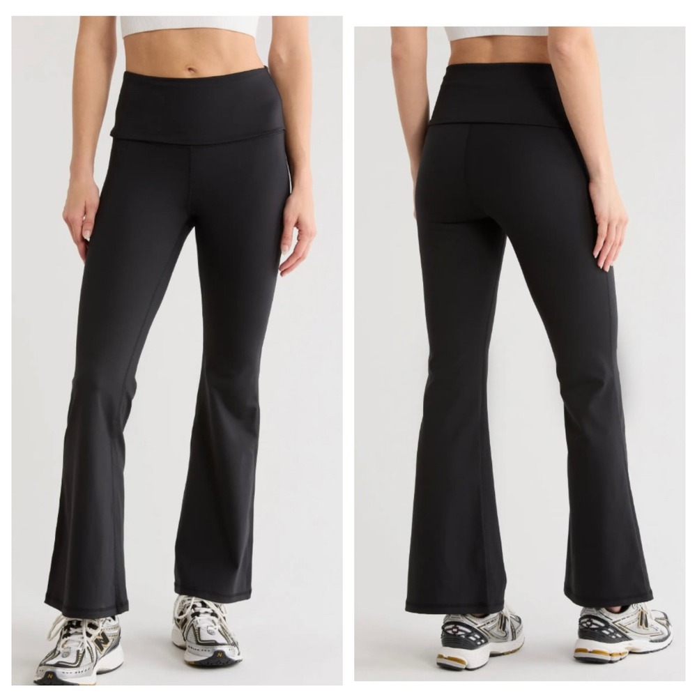 NWT Yogalicious Lux Florence 7/8 Foldover Flare Pants Medium Black Yoga Pilates